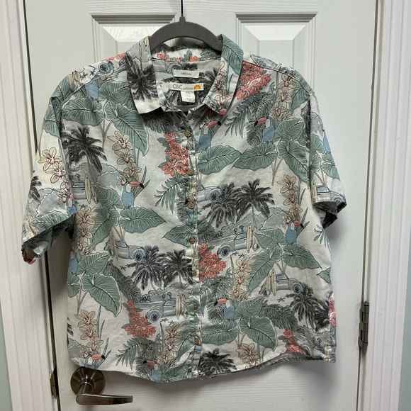 C&C California Tops - C&C California 100% Linen SZ M Tropical Floral Bird Button Up Top Vacation Beach